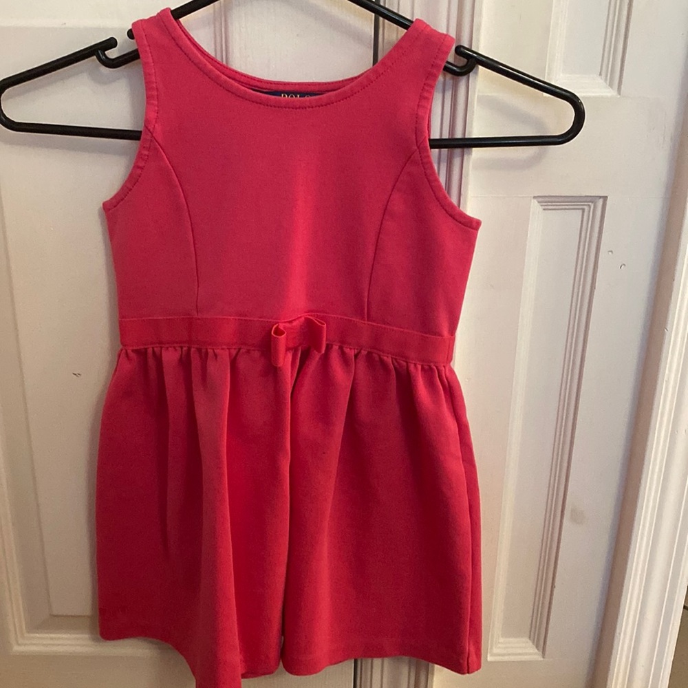 Hot pink sleeveless polo a line dress with bow
